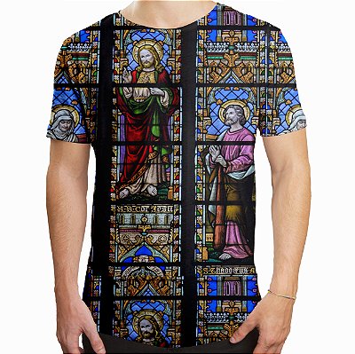 Camiseta Masculina Longline Swag Vitral Igreja Estampa Digital