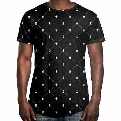 Camiseta Masculina Longline Swag Xadrez Estampa Digital