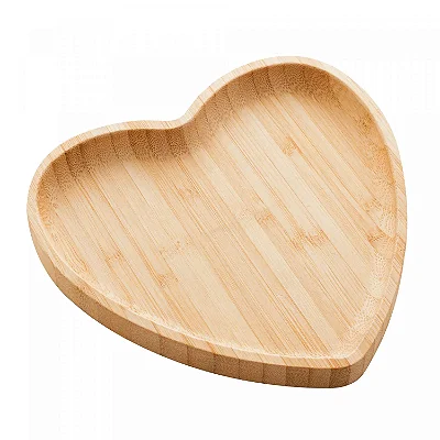 Bandeja de Bambu Coração Decorativa – Bandeja Pequena para Servir e Organizar
