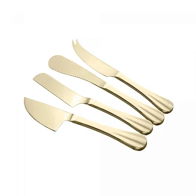 Conjunto 4 Facas para Queijo Aço Inox Positano Dourada Lyor