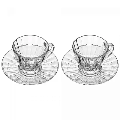 Conjunto 2 Xícaras para Chá de Cristal Ecológico com Pires Radial Lyor
