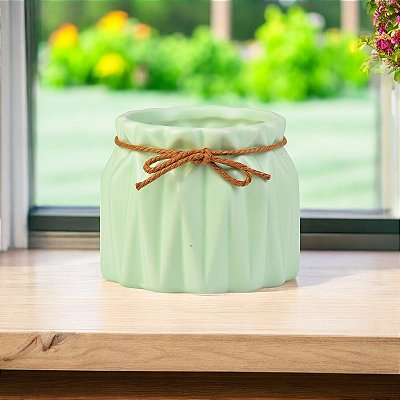 Vaso Color Linha Losango Verde em Cerâmica Decorativa