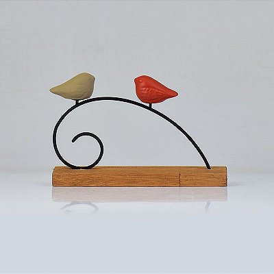 Enfeite Galho Pássaros em Aço e Madeira Decorativo