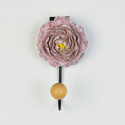 Cabideiro Flor Roxa Decorativo em Madeira, Resina e Metal