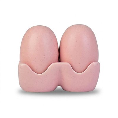 Porta Tempero Ovo Rosa com 2 Peças – Saleiro e Pimenteiro em Cerâmica
