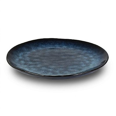 Conjunto com 6 Pratos Rasos Azul Orgânico em Cerâmica para Mesa Posta