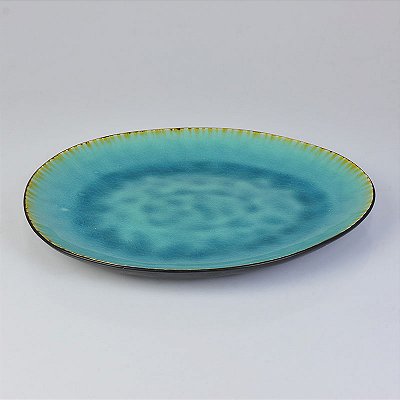 Prato Oval Azul Claro em Cerâmica Decorativa