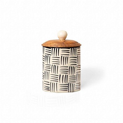 Pote com Tampa Versailles Matisse em Cerâmica e Madeira 9cm x 13,5cm Copa&Cia
