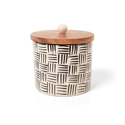 Pote com Tampa Versailles Oliver em Cerâmica e Madeira 12x13cm Copa&Cia