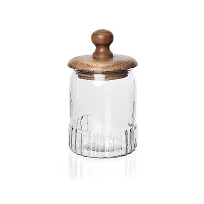 Pote de Vidro com Tampa de Madeira 15cm Colonial – Pote Decorativo em Acácia