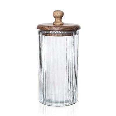 Pote de Vidro com Tampa de Madeira 18cm Colonial – Pote Decorativo em Acácia