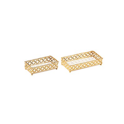 Kit Bandejas Decorativas em Metal com Espelho – Conjunto Elegante para Servir e Decorar