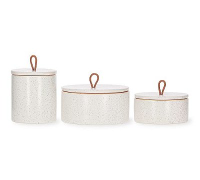 Kit Potes Decorativos em Cerâmica 3 Peças Branco Mart