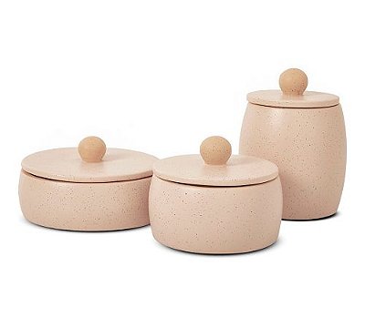 Kit Potes Decorativos em Cerâmica 3 Peças Marrom Mart