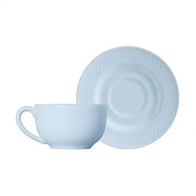 Conjunto de 6 Xícaras de Chá com Pires Soft Blue em Cerâmica Alleanza