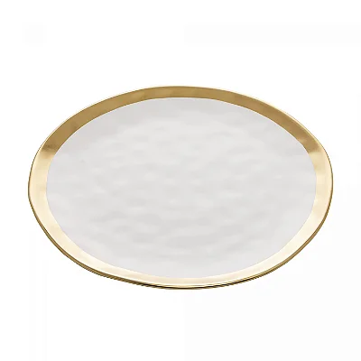 Prato de Sobremesa em Porcelana Dubai Branco e Dourado
