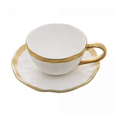 Xícara para Chá de Porcelana Dubai Branco e Dourado Wolff