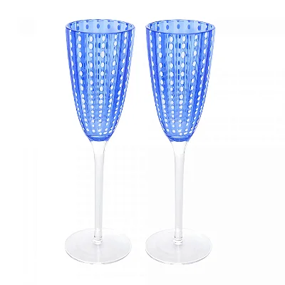 Conjunto 2 Taças de Champanhe Orquídea Azul 200ml em Vidro Elegante