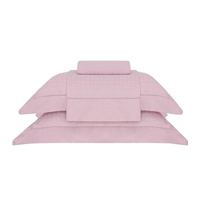 Jogo de Cama Buddemeyer Queen Damask Square Rosa 300 Fios 100% Algodão