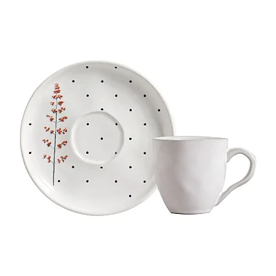 Conjunto com 6 Xícaras de Chá com 6 Pires Bio Floralis em Stoneware Porto Brasil
