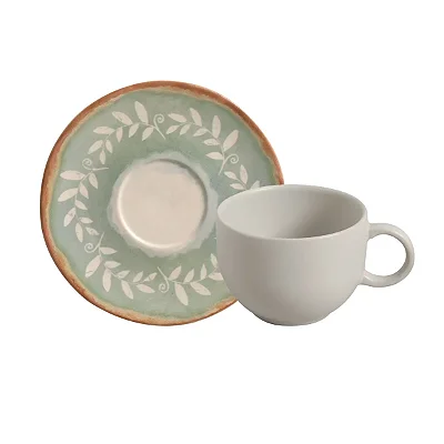 Conjunto 6 Xícaras de Chá com 6 Pires New Mediterrâneo em Stoneware Porto Brasil