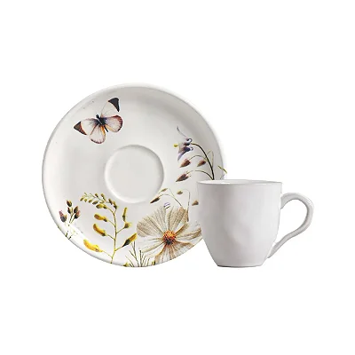 Conjunto 6 Xícaras de Café com 6 Pires Bio Encanto em Stoneware Porto Brasil