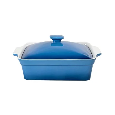 Caçarola Retangular de Cerâmica 36cm Azul Degradê – Travessa Grande para Forno e Servir