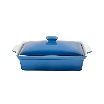 Caçarola Retangular de Cerâmica 33cm Azul Degradê – Travessa para Forno e Servir