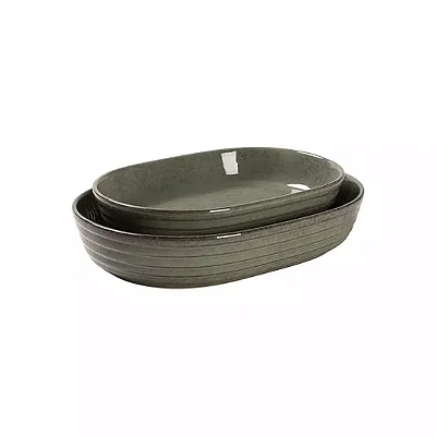 Conjunto com 2 Travessas Ovais de Cerâmica Verde – Kit para Forno e