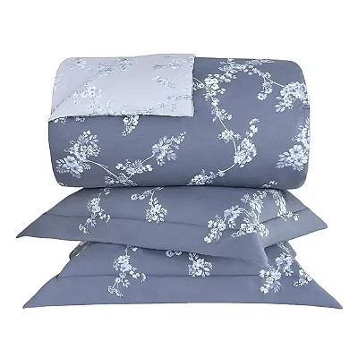 Kit Colcha Queen 200 Fios Buddemeyer Louise Azul em Algodão Percalle – 3 Peças