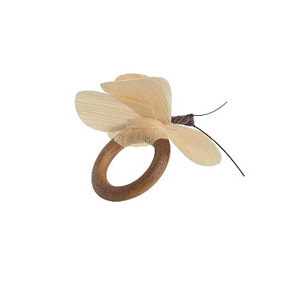 Anel de Guardanapo 4 Peças Auguri Casa Borboleta Palha Bege Artesanal