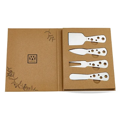 Kit de Espátulas Prata para Queijo 4 Peças em Aço Inox BTC Decor