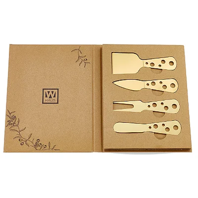 Kit de Espátulas Douradas para Queijo 4 Peças em Aço Inox BTC Decor