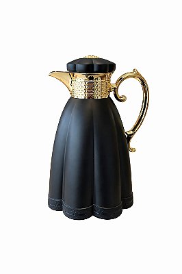 Garrafa Térmica Preta 1L Luxo com Detalhes Dourados – Modelo Graciosa para Café e Chá