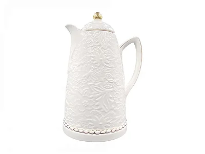 Garrafa Térmica Floral Branca 1L em Cerâmica com Detalhes Dourados – Luxo para Café E Chá