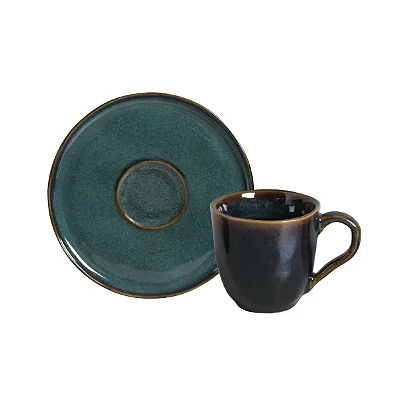 Conjunto 6 Xícaras de Café com 6 Pires Bio Oceano em Stoneware Porto Brasil