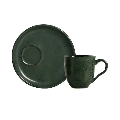 Conjunto 6 Xícaras de Café com 6 Pires Bio Greenery em Porcelana