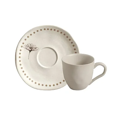 Conjunto 6 Xícaras de Café com 6 Pires Orgânico Amana em Stoneware