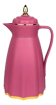 Garrafa Térmica Rosa 1L com Pressão – Luxo com Detalhes Dourados para Café e Chá