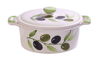 Adorno Panela Lisa com Tampa Azeitoninhas Kitchen em Cerâmica Decorativa 790ml