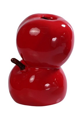 Vaso Maçã Dupla Tutti-Frutti em Cerâmica Decorativa Pintada à Mão