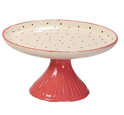 Prato Decorativo Redondo Liso com Pé Pitaya Tutti-Frutti em Cerâmica Artesanal