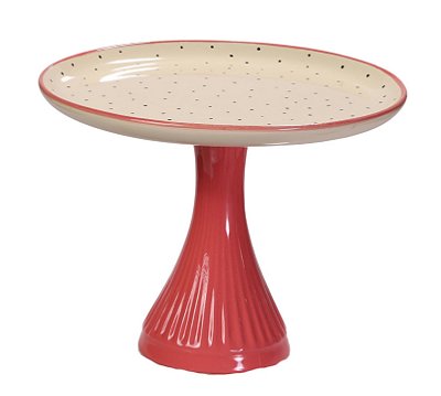 Prato Decorativo Redondo Liso com Pé Alto Pitaya Tutti-Frutti em Cerâmica Artesanal