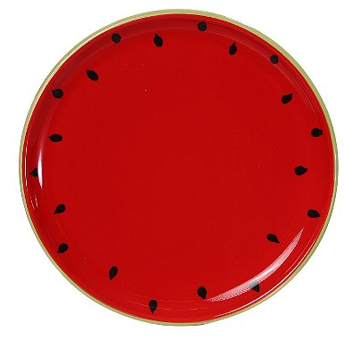 Bandeja Oval Pequena Melancia Tutti-Frutti em Cerâmica Decorativa Pintada à Mão