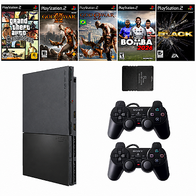 Playstation 2 Ps2 + 2 Controles + 20 Jogos + Nf-e E Garantia