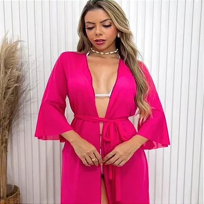 Saída De Praia Feminina Longa Tecido Leve