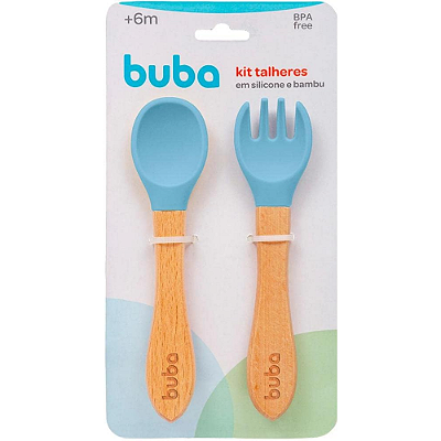 Kit Talher em Silicone e Bambu - Azul