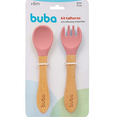 Kit Talher em Silicone e Bambu - Rosa