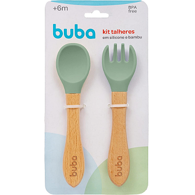Kit Talher em Silicone e Bambu - Verde