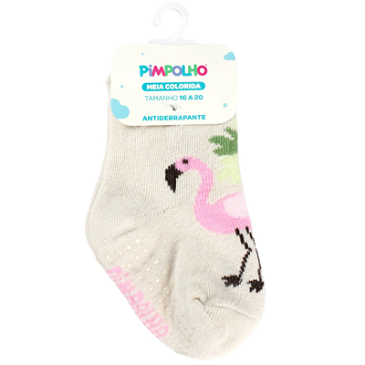 Meia Colorida Cano Alto Antiderrapante 16-20 Pimpolho Bege/Flamingo